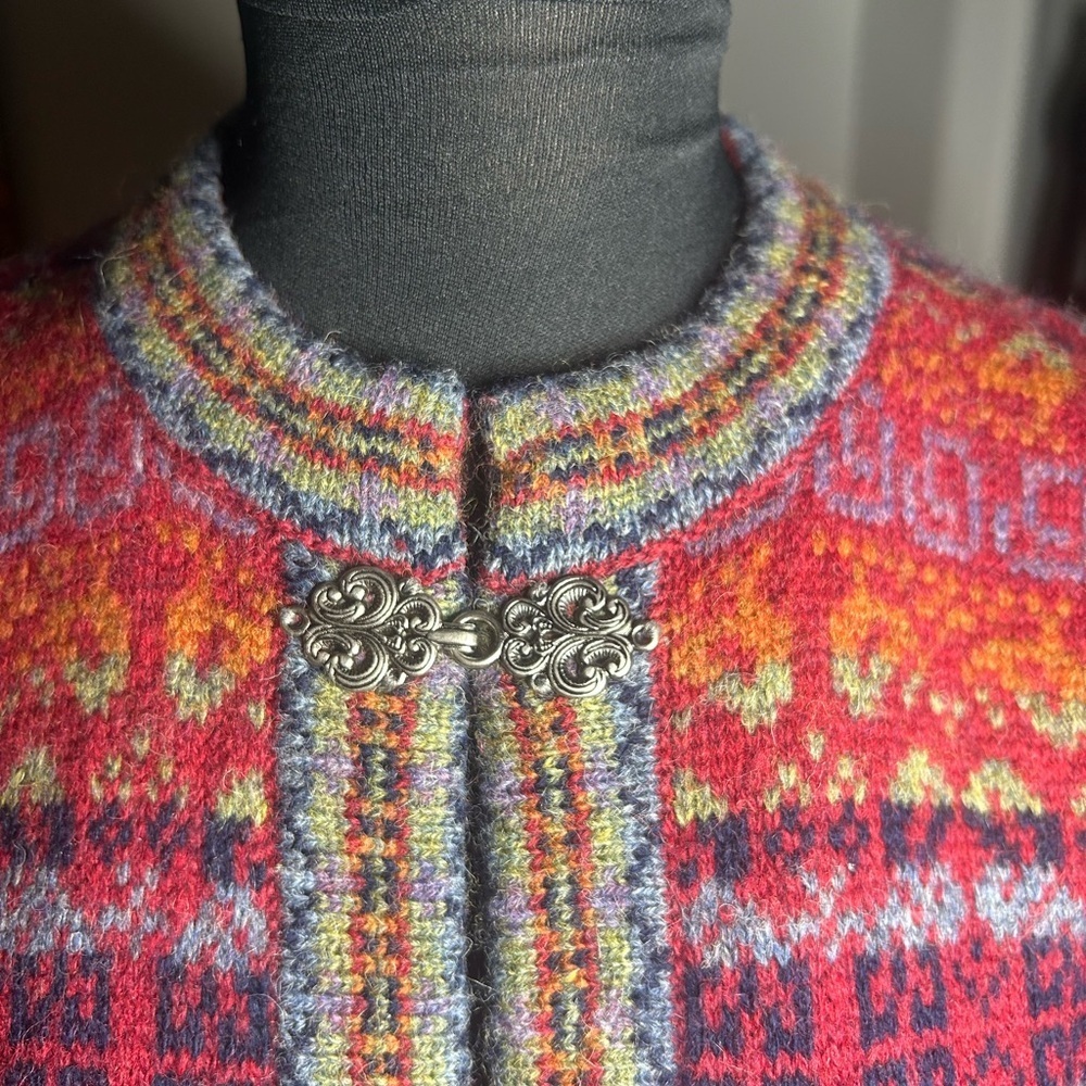 Vintage Cambridge 100% Wool Cardigan Fair Isle Nordic Knit Frog Clasp Women's S - Picture 5 of 13